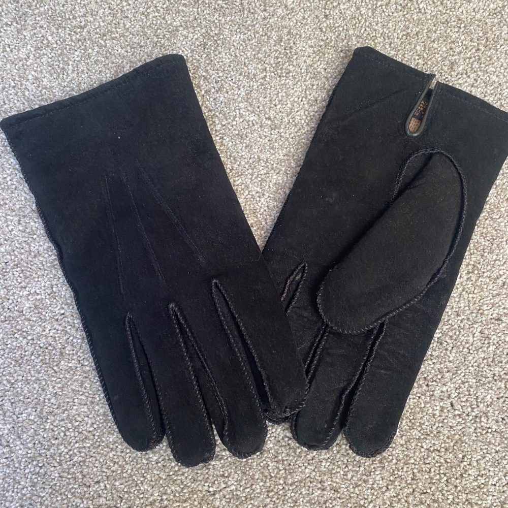 Unbranded Suede Leather Gloves Mens L Black Excellent Acrylic Knit Foam Lining - Picture 2 of 4